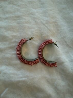 Pink Beaded Hoop Earrings - Women Jewelry